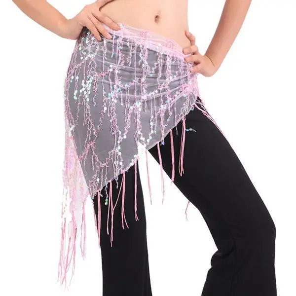 Стиль танец живота костюмы с блестками кисточкой индийский танец живота хип шарф для женщин пояс для Танцев Живота - Цвет: Розовый