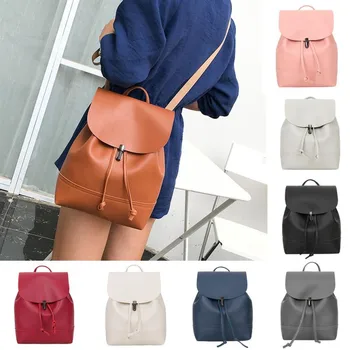 

Women backpack Vintage Pure Color Leather School Bag Backpack Satchel backpack women Shoulder Bag Сумка Женская#20