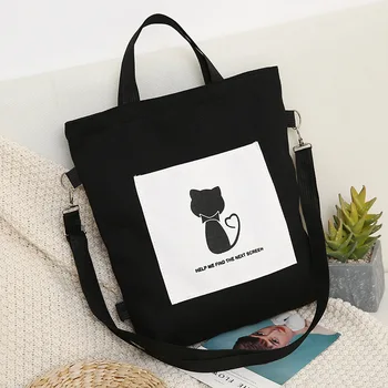 

Fashion Cartoon Printing Cute Cat Women Canvas Handbags Messenger Bags 2019 New Female Students School Bags Shoulder Bags