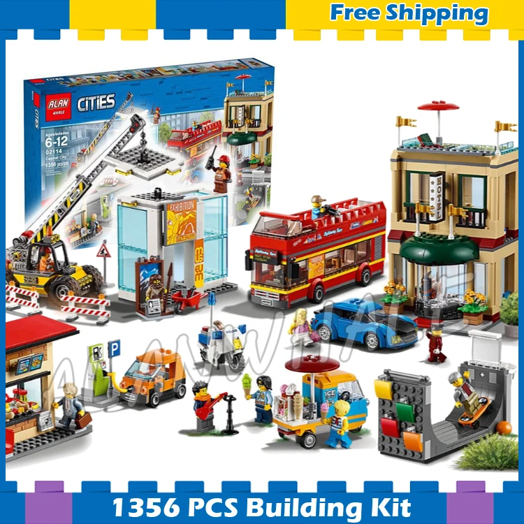 

1356pcs City Capital 2-story Hotel Museum Construction Site Crane 02114 Model Building Blocks Gifts sets Compatible With lego