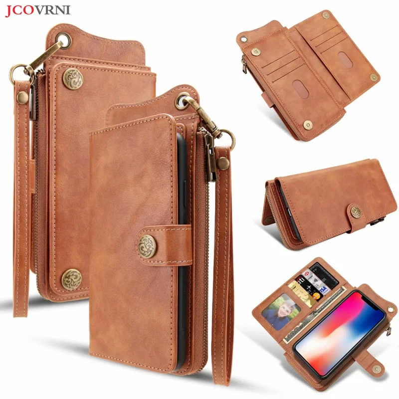 

JCOVRNI Luxury 100% leather multifunction mobile wallet for iPhone 7 7plus 8plus xsmax XR with change storage back cover