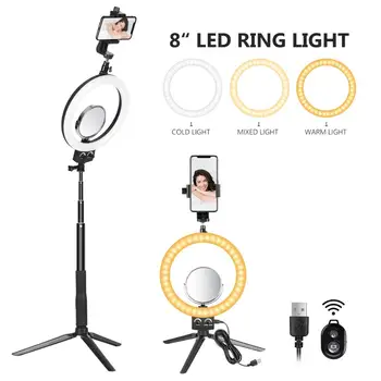 

Neewer 8-inch LED Ring Light with Adjustable Tripod Stand Selfie Stick for YouTube Video Live Streaming Makeup Selfie,3200-5600k