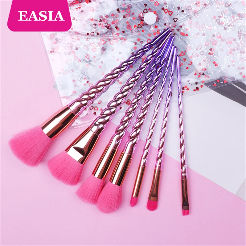 

Gradient Gold-Purple 7Pcs Unicorn Makeup Brushes Set Horn Shape Powder Blush Contour Eye Make up Brush with Bag