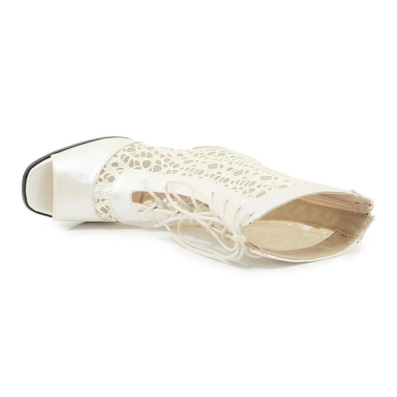 WETKISS/кружевные летние ботинки женские ботинки г. Белая обувь на толстом высоком каблуке Женская обувь с перекрестной шнуровкой и открытым носком Дамская обувь размера плюс 33-46