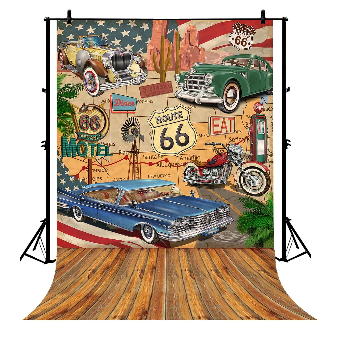 

5x7ft Vintage Route 66 Retro Motel Poster Polyester Photo Background Portrait Backdrop
