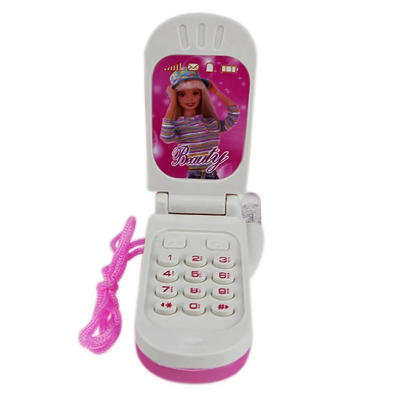 7*4cm Pink Kid Girl Toddler Baby Educational Toy Music Light Up Flip Phone Model