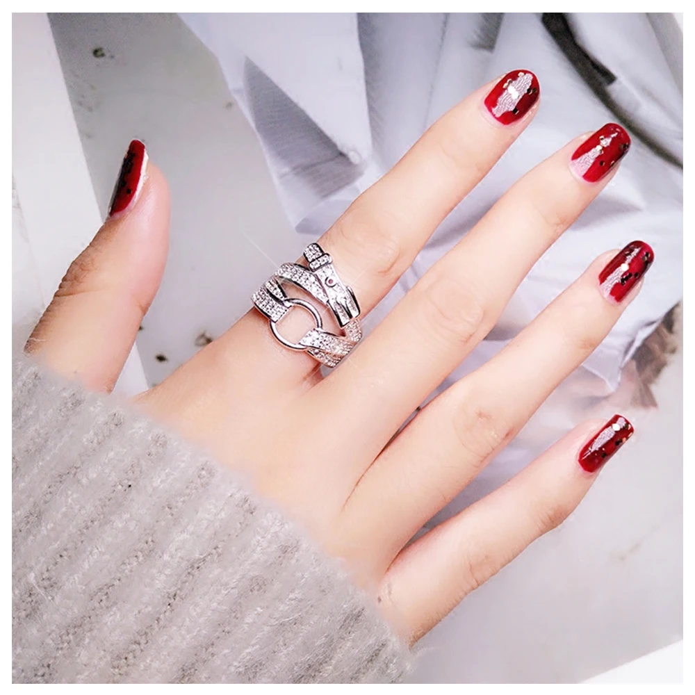 

2018 Korean fashion new belt ring women open adjustable s925 silver-plated personality exaggerated index ring for women's