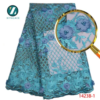

Nigerian Lace Fabrics For Wedding 2018 High Quality Lace Embroidered Bridal Beaded 3d Tulle Net Mesh Lace Fabric 5yards PGC1423b