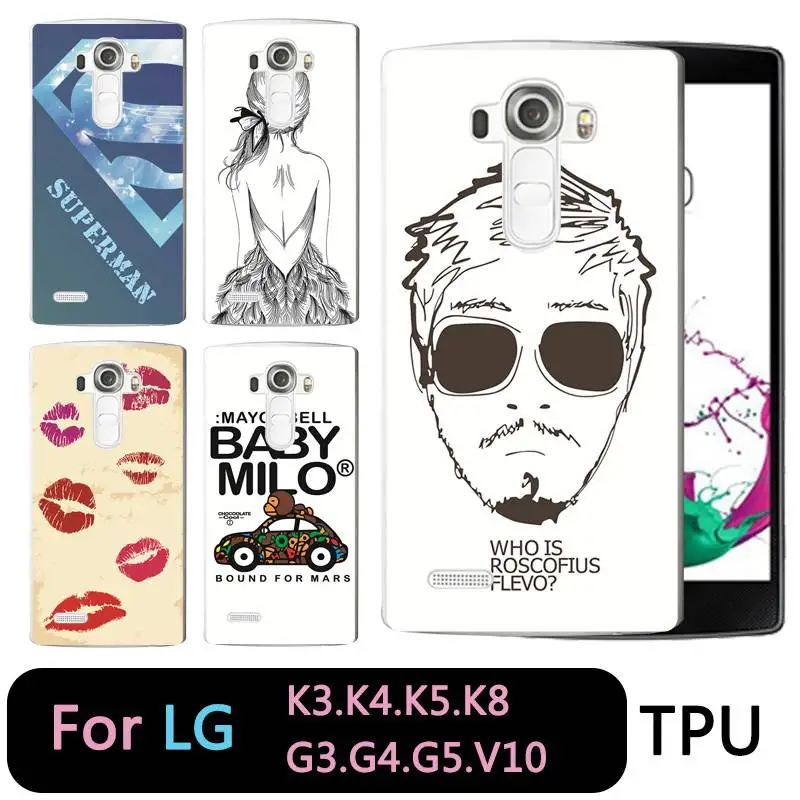 QMSWEI TPU Transparent Phone Case For LG K3 K4 K5 K8 Superman Deer Lip Painted Design Soft Protective Cover G3 G4 G5 V10 |