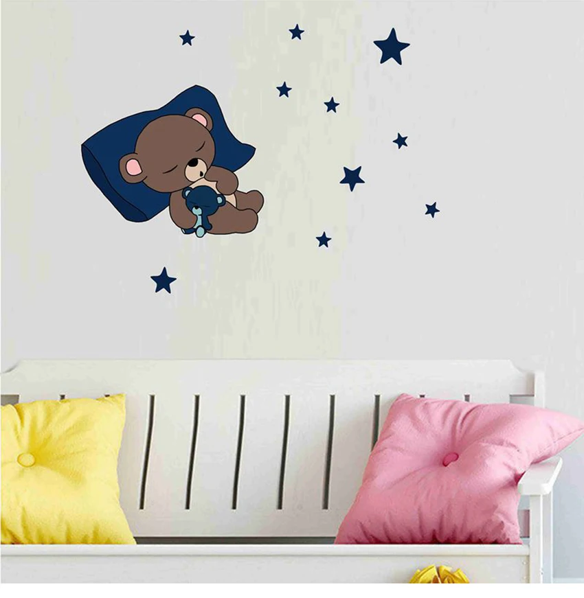 Милые Мультяшные Медведи детские наклейки на стену звезда ПВХ детская комната украшение для детской комнаты украшение для дома художественные наклейки Животные обои