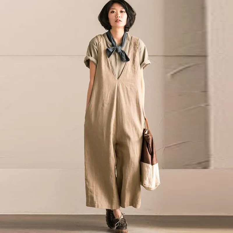 

ZANZEA Oversized Women Spaghetti Strap Long Wide Leg Romper Dungarees Sleeveless Bib Overalls Casual Loose Cotton Solid Jumpsuit