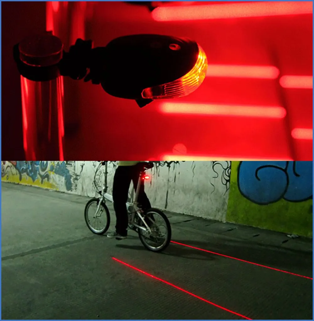 Bicycle Bike Cycling 2 Laser 5 LED Flashing Lamp Rear Tail Light Safety Warning