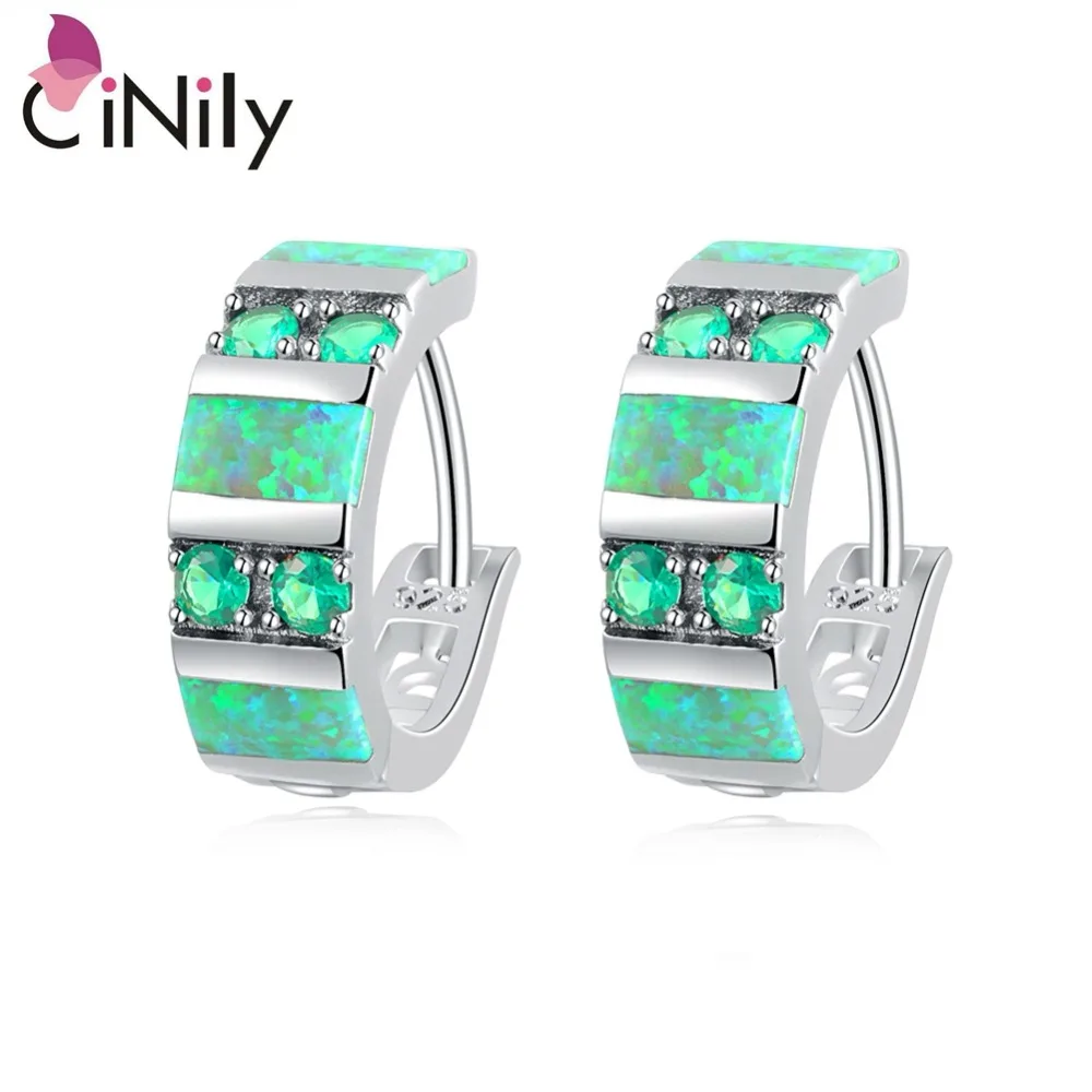 

Green Fire Opal Emerald Silver Earrings Wholesale Retail New Style For Fashion Women Jewelry Hoop Earrings 3/4" OH3920