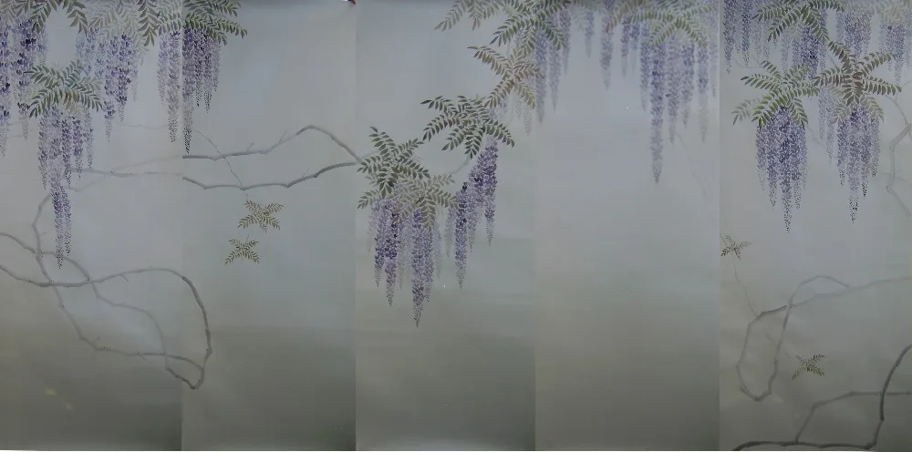 

Classic style elegant Hand-painted silk wallpaper painting plants with flowers many patterns and background optional