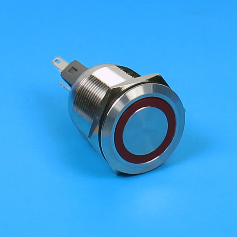 ABBEYCON 22mm ring LED illuminated metal high round lamp 12v momentary