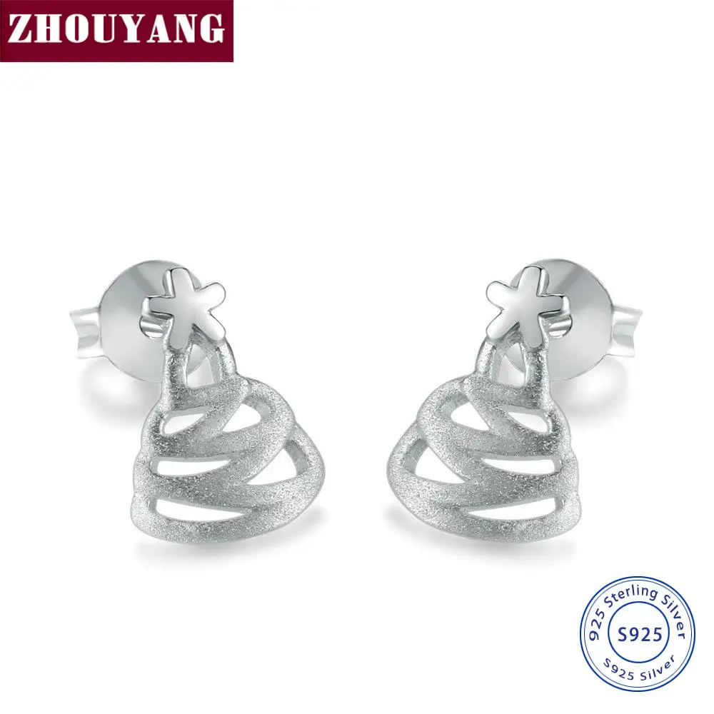 

ZHOUYANG Christmas Earring For Women Unique Wiredrawing Christmas tree 100% 925-Sterling-Silver Stud Earrings Gift EY016