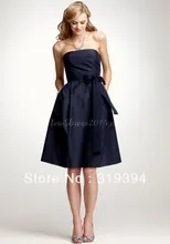 New Simple Best Sale Taffeta Strapless Knee-length With Sash Dark Navy Bridesmaid Dresses 2016 Summer Dress Homecoming
