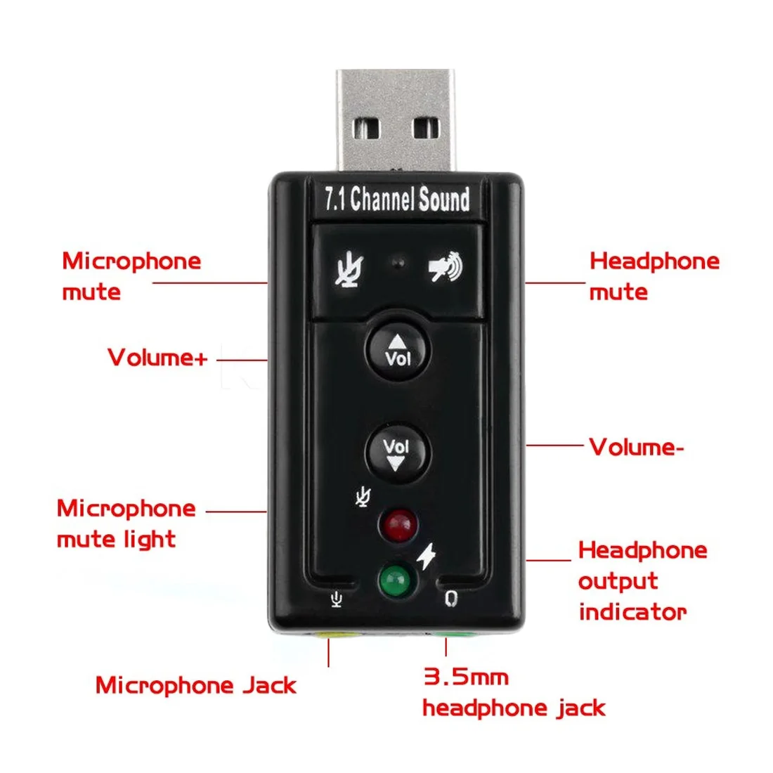 Для USB звуковой карты аналоговый 7,1 канальный динамический звук Внешняя USB звуковая карта микрофонный вход домашний