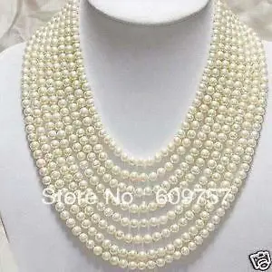 

Use Natural Pearl NECKLACES Natural Exquisite bridal Jewelry 8 Rows White Freshwater Cultured pearl necklace 6-7mm