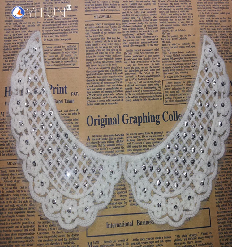 

YITUN Flower Mesh Febric Sew on Embroidery with Sequins Collar Neckline Applique Kit for Dress French Lace Fabric