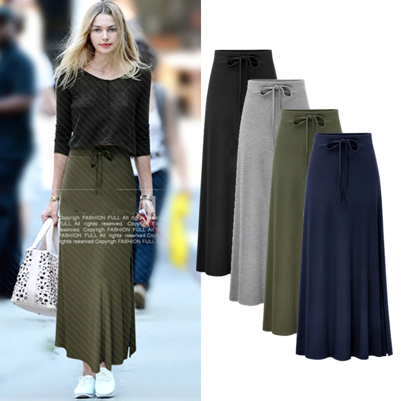 

Queechalle 5XL Plus Size Women Skirt Summer European and American Style Slim Skirts Solid Drawstring Waist Long Skirt for Women