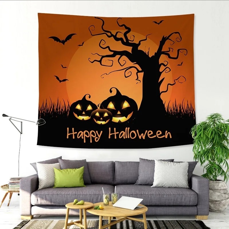 

Horror Pumpkin Wall Tapestry Hanging Wall Fabric Bat Tree Psychedelic Tapestry Mandala Tapiz Hippie Boho Home Decor Table Cloth