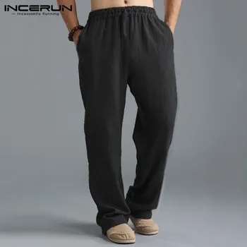 

INCERUN 2020 Mens Pants Ethnic Loose Elastic Waist Joggers Trousers Kung Fu Summer Breathable Male Straight Pants Plus Size 5XL
