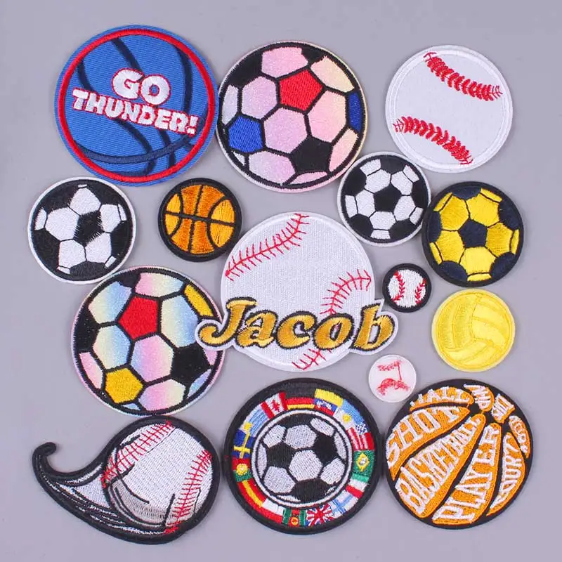 

Sport Ball Patch Cartoon Soccer Ball Patch Badges Iron on Patches On Clothes Stripes Embroidered Patches For Clothing Applique H