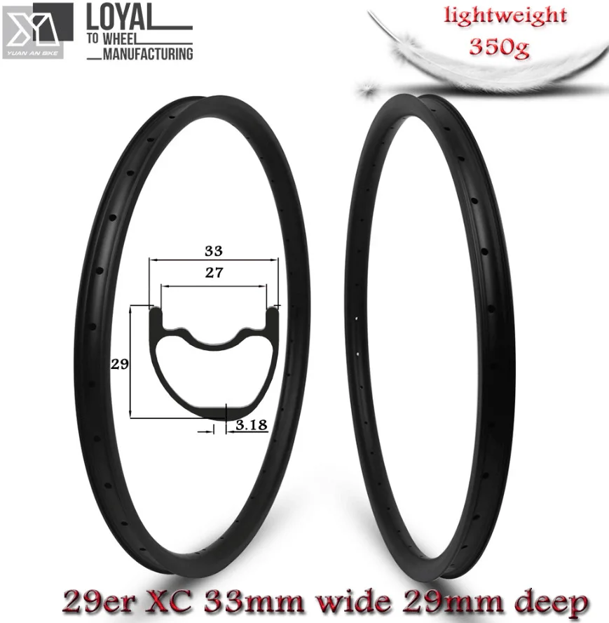 Top 29er MTB Carbon Rim Asymmetric Type Tubeless Ready 33mm * 29mm For XC AM Mountain Bike Wheel Super Light Weight 350g/piece 0