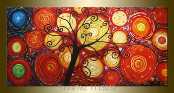 

Hand Painted Modern Home Decor Big Red Life Tree Oil Painting Canvas 1 Panel Art Set Large Wall Abstract Picture For Living Room