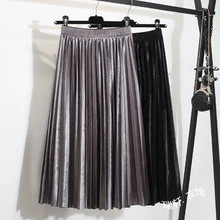 Женские бархатные юбки консервативный стиль 9 цветов Осень Зима Девушки Студенты все матч сплошной Высокая талия длинная Плиссированная юбка