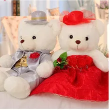 Около 40 см мишки серебряные серые костюмы и красное свадебное платье Медведи Куклы, пара, свадебный подарок t6296