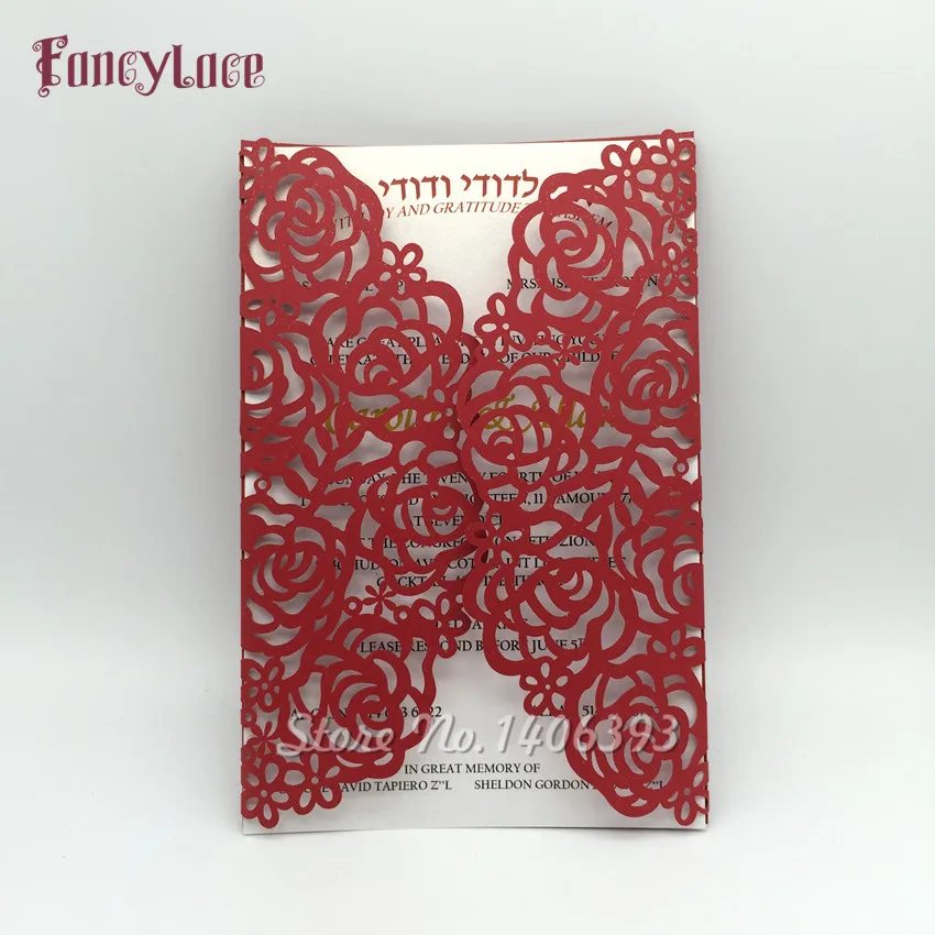

30pcs Elegant Laser Cut Personalized Wedding Invitations Card Red Flower Craft Card for Party with Inner Card Party Supplies