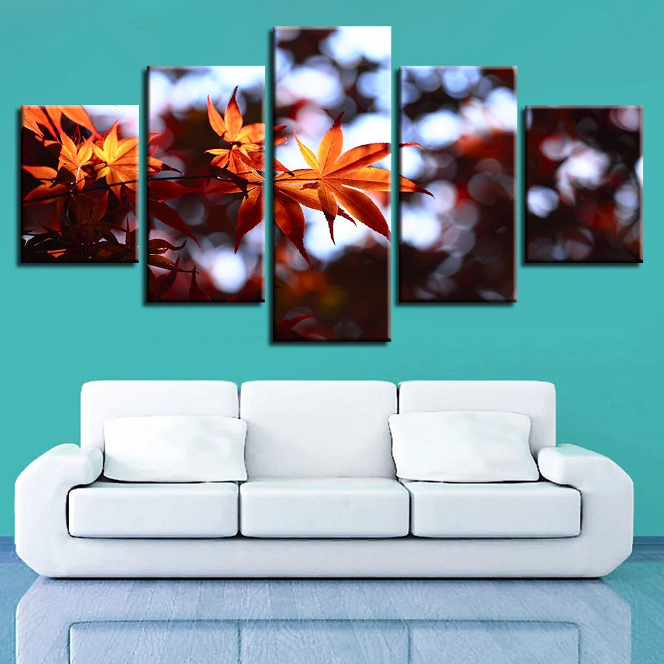 

Canvas Painting HD Prints Home Decor 5 Pieces Forest Maple Tree Wall Art Leaves Modular Pictures For Living Room Artwork Poster