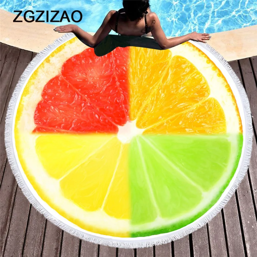

2019 Fruits Lemon Orange Printed Beach Towel Summer Round Large for Adults 150cm Microfiber Bath Towel Home Decoration Mats