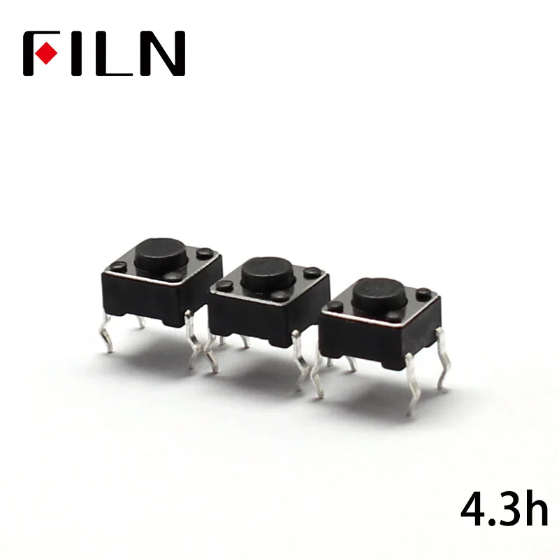 

FL7-010-6*6J-H4.3 50PCS 6X6X4.3MM Tact Switch Push Button Switch 12V Copper 4PIN DIP Micro Switch For TV/Toys/home use Button