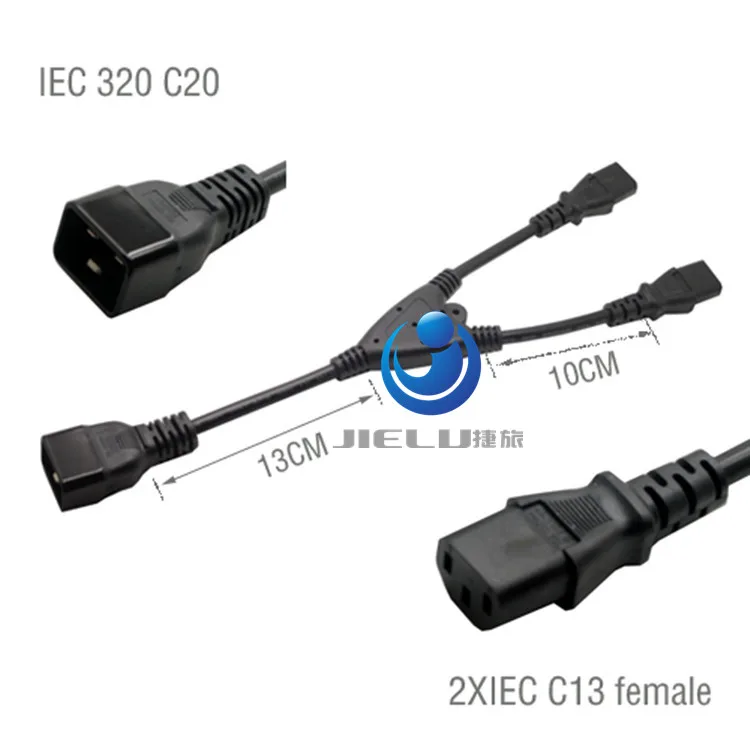 

High Quality Extension Cord IEC 320 C20 Male to 2xC13 Female Y Splitter Cable ,C20-2x13 Power Cord Server UPS Power Cable,32CM ,
