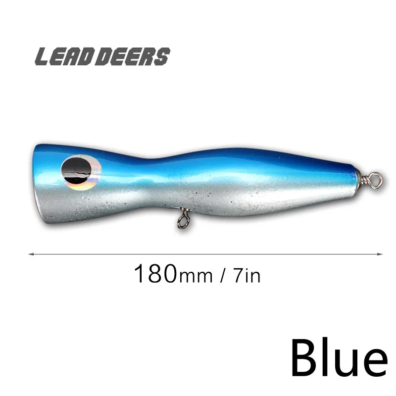 Leaddeers 120 г Topwater деревянный Поппер GT поверхность выскакивающая приманка Deep Sea Chugger приманки для рыбалки на лодке для открытого океана рыболовный троллинг - Цвет: Blue