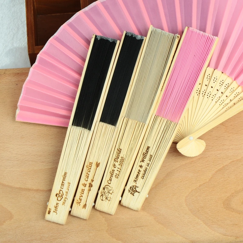 10Pcs Personalized Engraved Folding Hand Fans outdoor wedding supplies birthday party Gift Baby Shower Favors wedding souvenirs