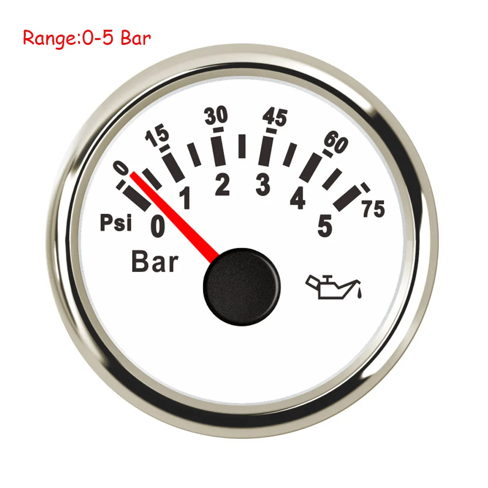 5 бар/10 бар датчик давления масла с подсветкой 52 мм водонепроницаемый измеритель давления масла подходит для лодки автомобиля - Цвет: Whiter Silver 5Bar
