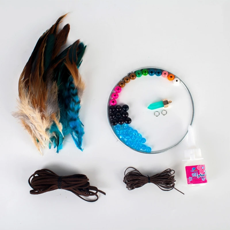 

NEW Fashion Dreamcatcher With Multicolor Feathers Bead Wall/Car Hanging Ornament DIY Handmade Material