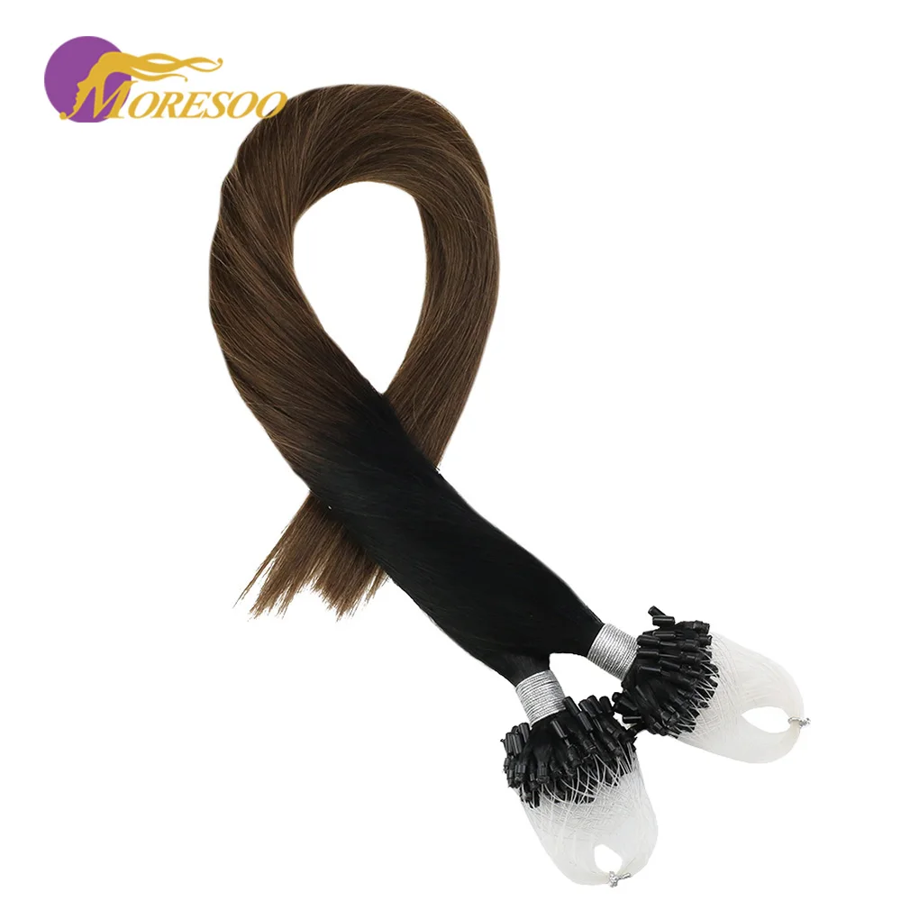 

Moresoo Micro Loop Hair Extensions Jet Black #1 Fading to Brown #6 Micro Bead Human Hair Remy Brazilian Extensions 1G/1S 50G