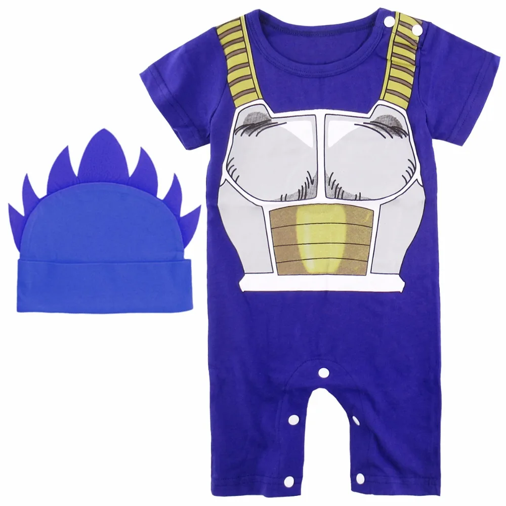 Для маленьких мальчиков комбинезон Dragon Ball Z костюм Вегета ГОКу Младенческая костюм из 2 предметов боди с шляпу милый комплект комбинезон Супер Saiyan комбенизон дракон младенец