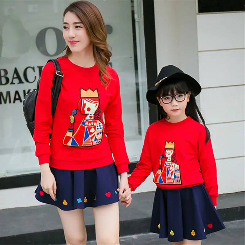 

2016 Autumn Cute Embroidery Girls Sweatshirt + Skirt Suit Mother and Daughter Clothes Family Matching Clothes Matching Hoodie