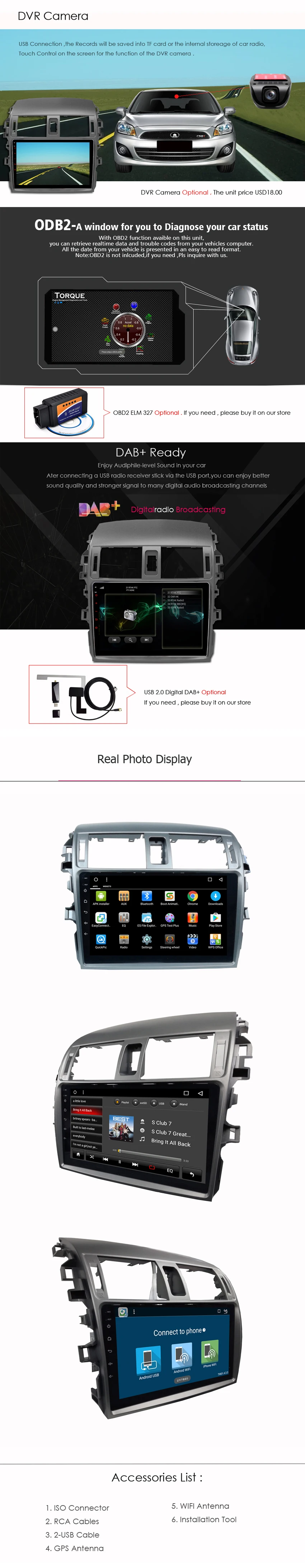 Sale Android 8.1 RAM 2G 32G ROM car dvd radio gps navigation for toyota corolla altis 2007 2008 2009 2010 2011 WIFI/BT/TS/DVR/RDS 2