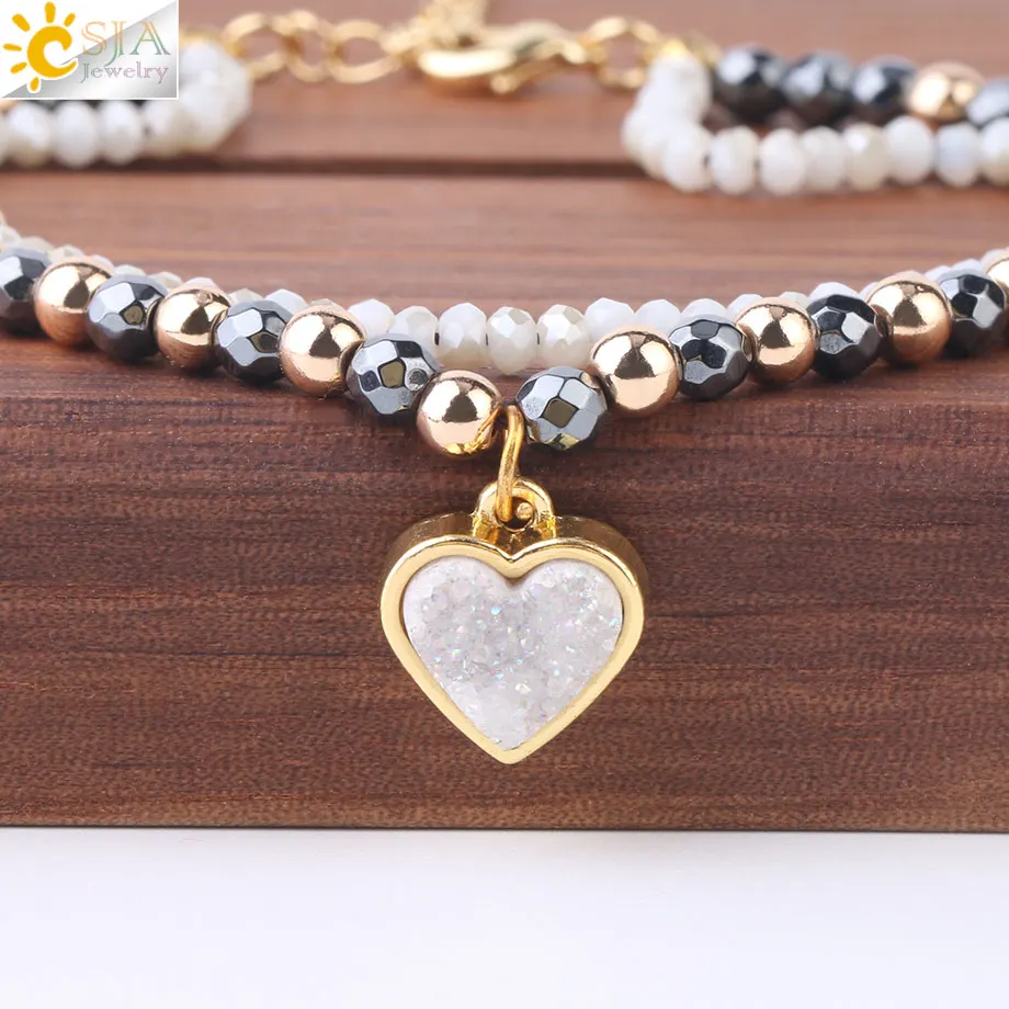 Crystal Glass Mala Beaded Bracelet Women Boho Heart Stone Moon Star
