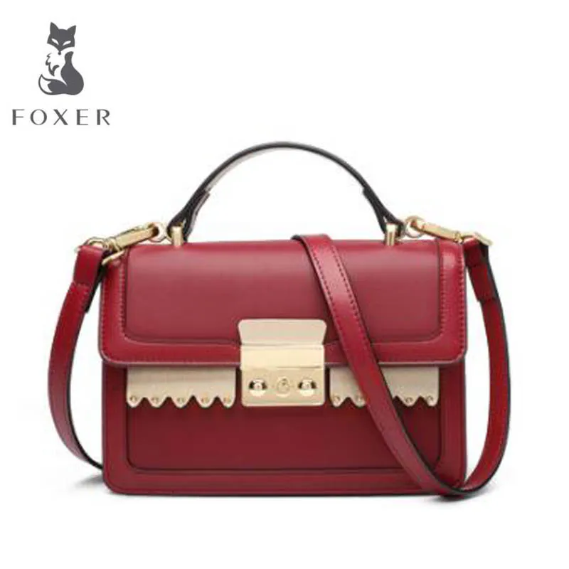

FOXER Portable small bag hit color leather bag female Korean summer 2018 new lock shoulder Messenger bag