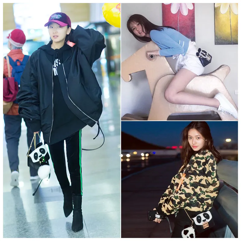 Cute Panda Small Bag Lock Closure Mini Genuine Leather Chain Bag Casual Small and Exquisite Crossbody bags for women bag