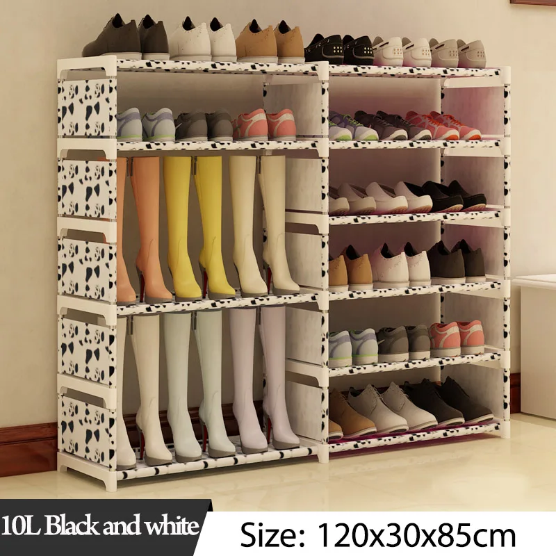 5 слоев 10 сетчатый стеллаж для обуви из нетканого материала в сборе обувной шкаф для дома, гостиной, мебели, органайзер для обуви, шкаф для хранения - Цвет: 0406L Black and whit
