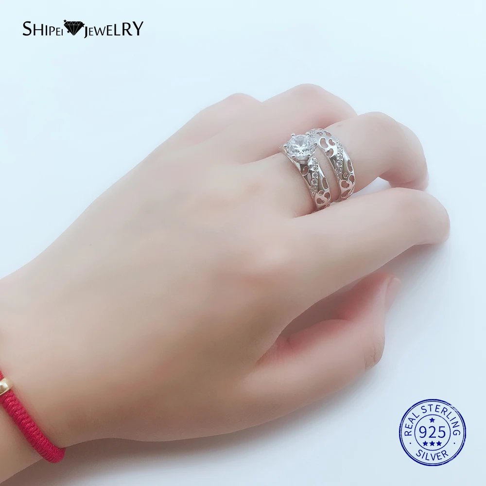 Shipei Изящные ювелирные изделия 100% 925 пробы Серебряный Белый сапфир обручальные